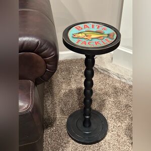 Bait & Tackle Round Accent Side Table in Black